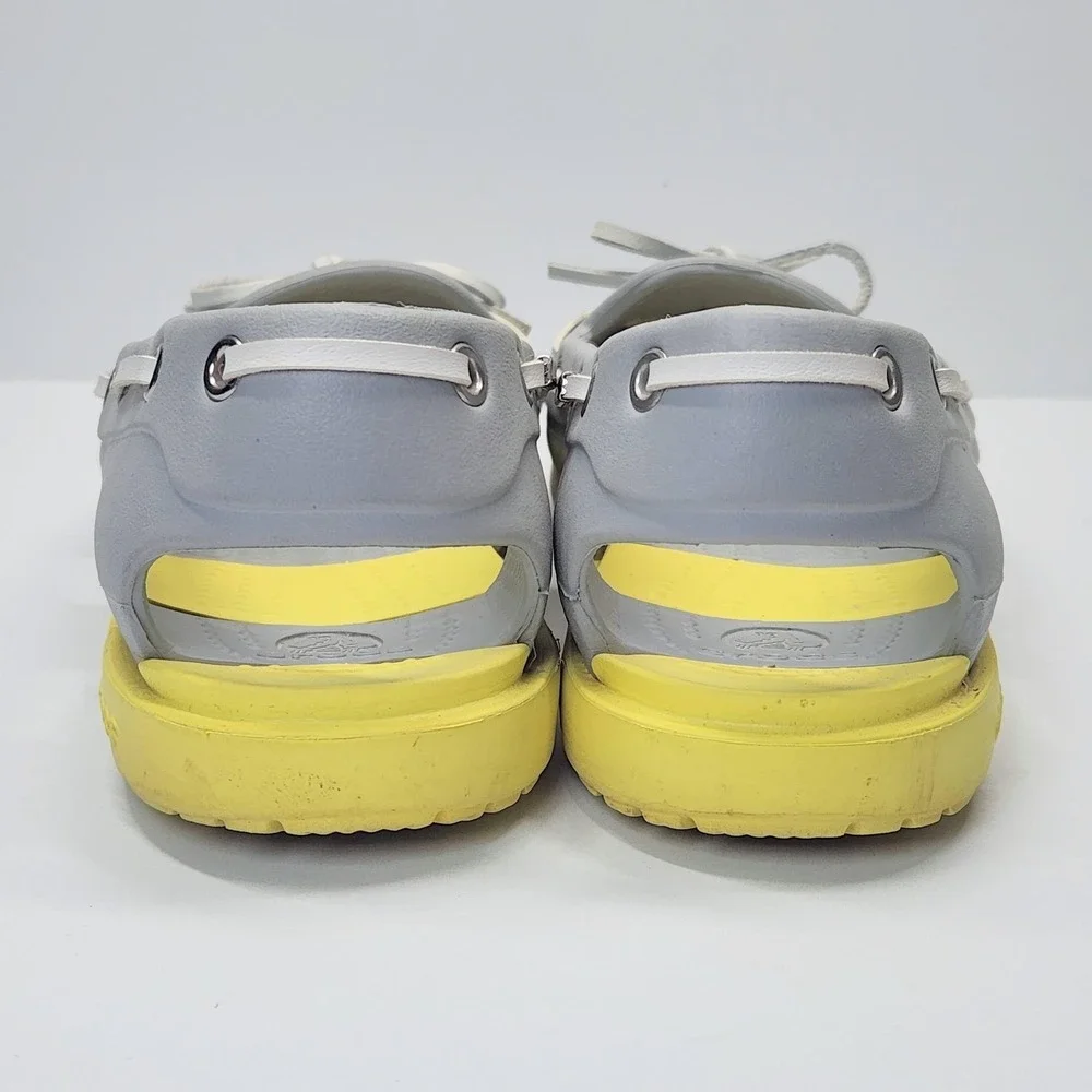 Crocs A-Leigh Boat Shoes Womens Size 7 Gray Yellow Slip On Comfort Flats 14261